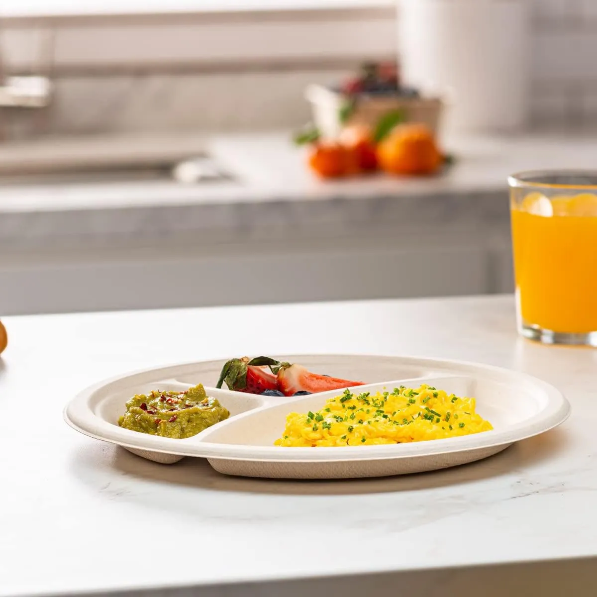 Comfy Package [10 Inch - 125 Count Heavy-Duty 100% Compostable Plates, 3 Compartment Eco-Friendly, Kraft Disposable Sugarcane Paper Plates - Brown Unbleached