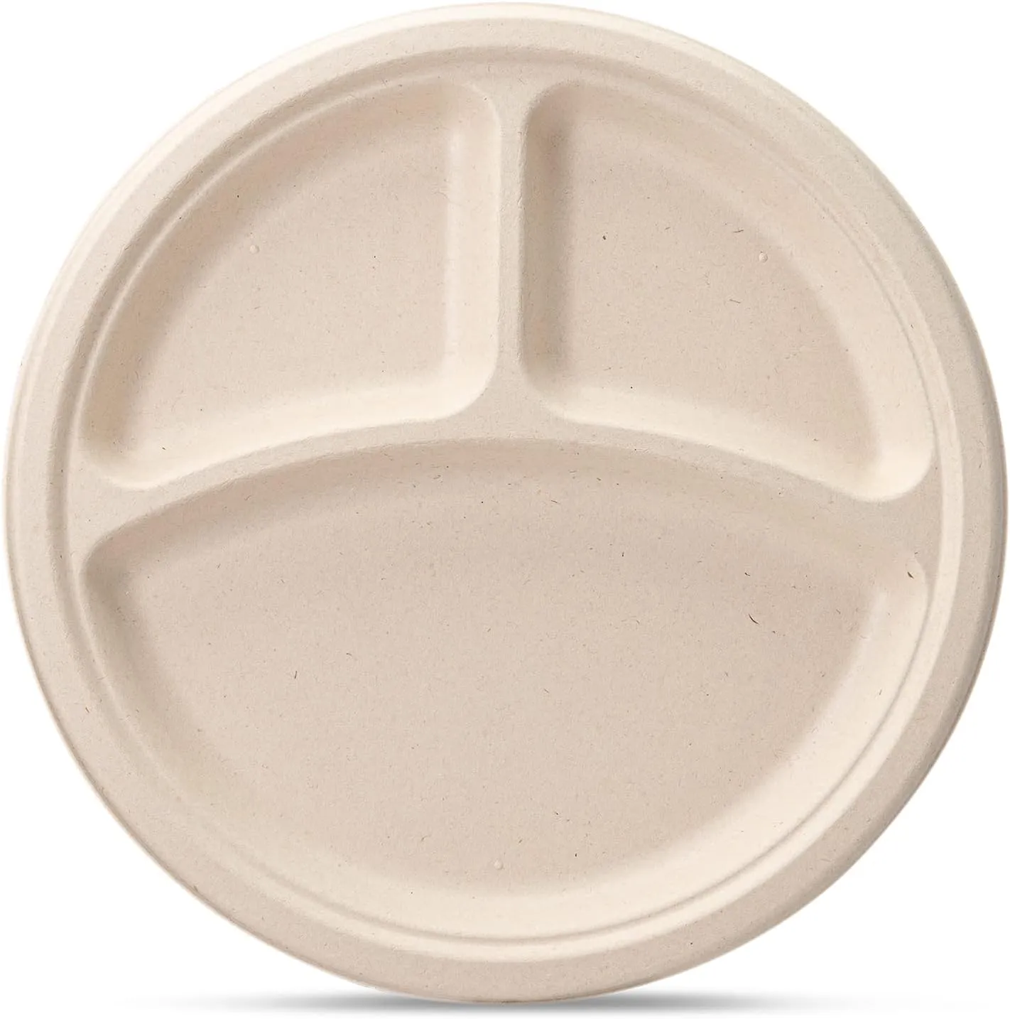 Comfy Package [10 Inch - 125 Count Heavy-Duty 100% Compostable Plates, 3 Compartment Eco-Friendly, Kraft Disposable Sugarcane Paper Plates - Brown Unbleached
