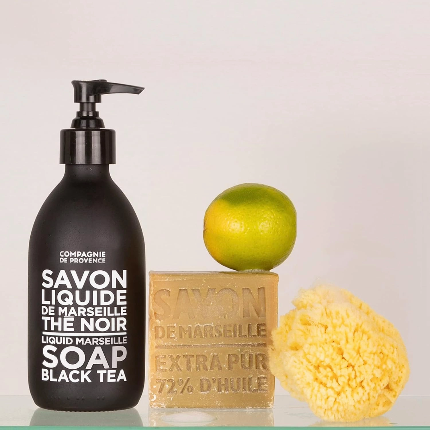 Compagnie de Provence Savon de Marseille Extra Pure Liquid Soap - Black Tea - 16.9 Fl Oz Glass Pump Bottle