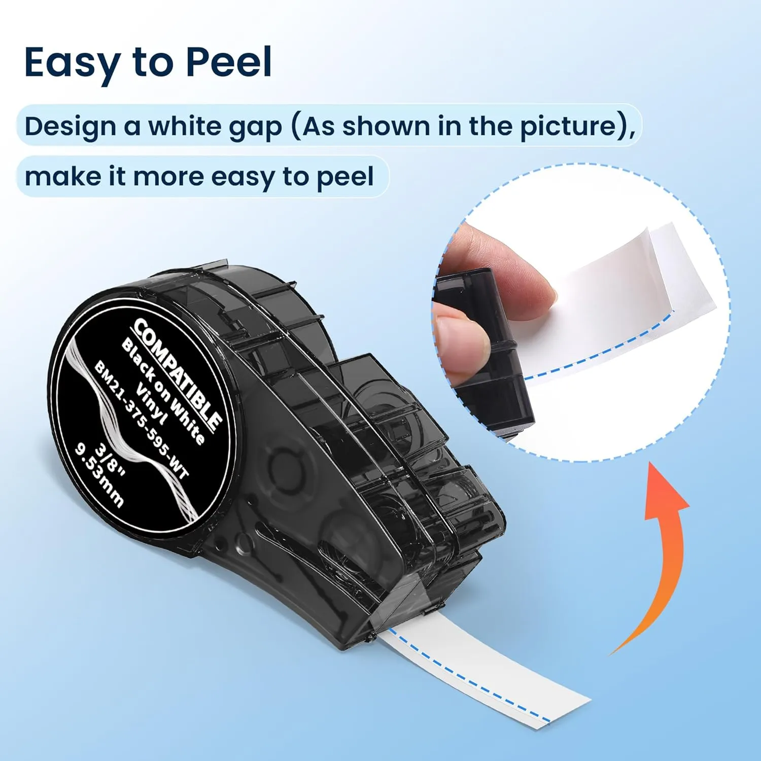 Compatible Label Tape Replacement for M21-375-595-WT All-Weather Vinyl Labels Tape for Indoor/Outdoor ID, Lab and Equipment Labeling, Black on White, .375" 21' L, 4 Pack