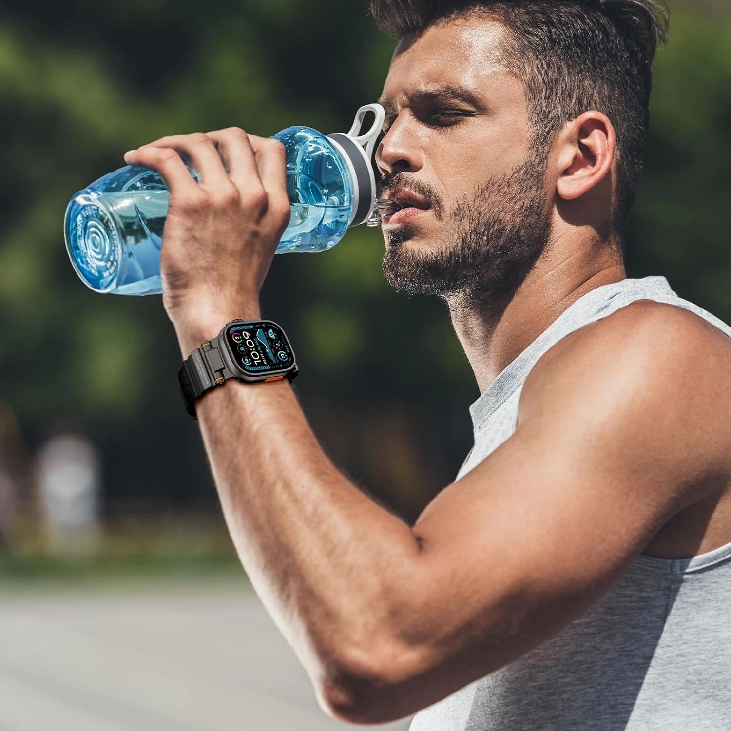 Compatible with Apple Watch Ultra 2/1 Band 49mm/46mm/45mm/44mm/42mm for Men, Metal Connector with Silicone Sport Band for iWatch Ultra Series 10/9/8/7/6/SE/5/4/3/2/1, Black/Black