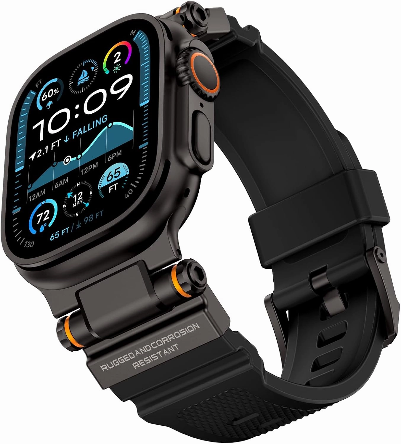 Compatible with Apple Watch Ultra 2/1 Band 49mm/46mm/45mm/44mm/42mm for Men, Metal Connector with Silicone Sport Band for iWatch Ultra Series 10/9/8/7/6/SE/5/4/3/2/1, Black/Black