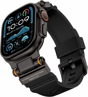 Compatible with Apple Watch Ultra 2/1 Band 49mm/46mm/45mm/44mm/42mm for Men, Metal Connector with Silicone Sport Band for iWatch Ultra Series 10/9/8/7/6/SE/5/4/3/2/1, Black/Black