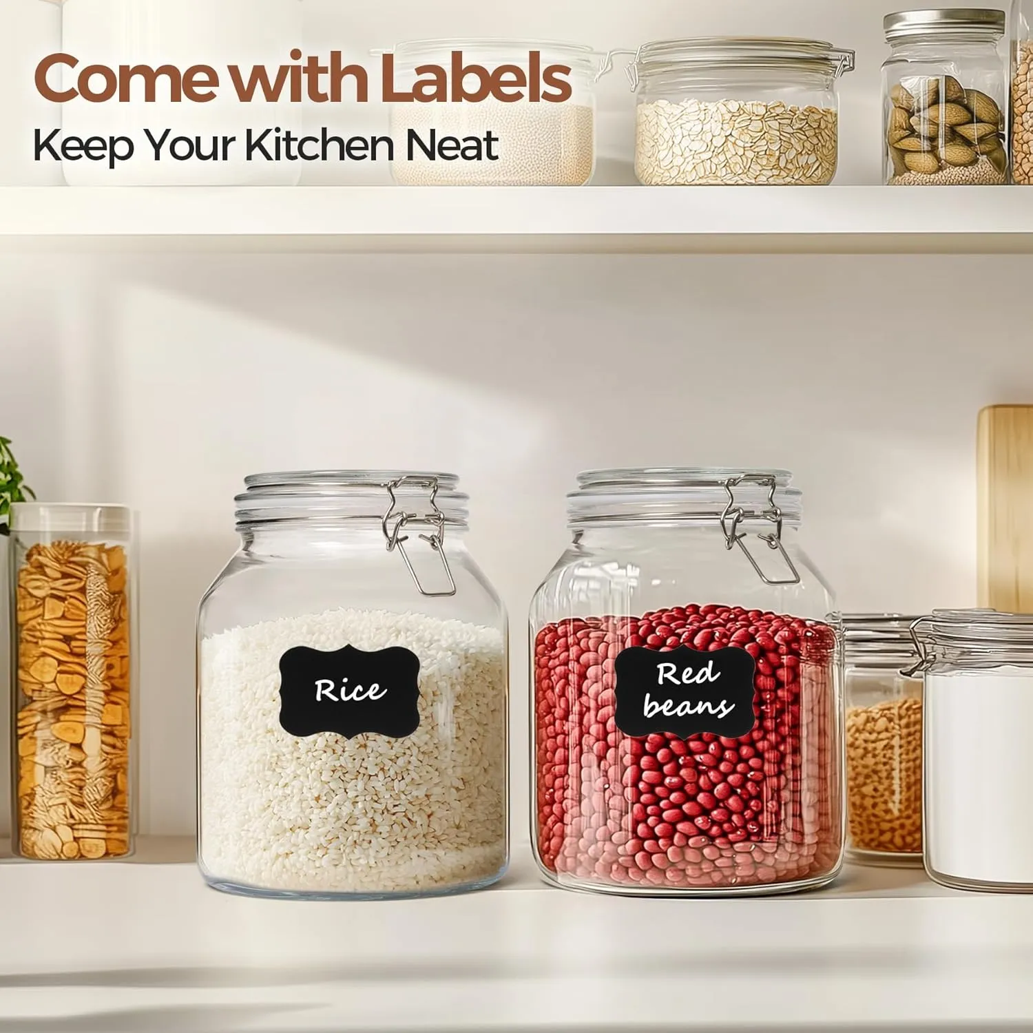 ComSaf Glass Jars with Airtight Lid 86 oz, Wide Mouth Gallon Mason Jars, Large Glass Storage Containers with Lids, Flour Sugar Storage Containers, Big Glass Canister for Rice, Oats, Pickle, Set of 2