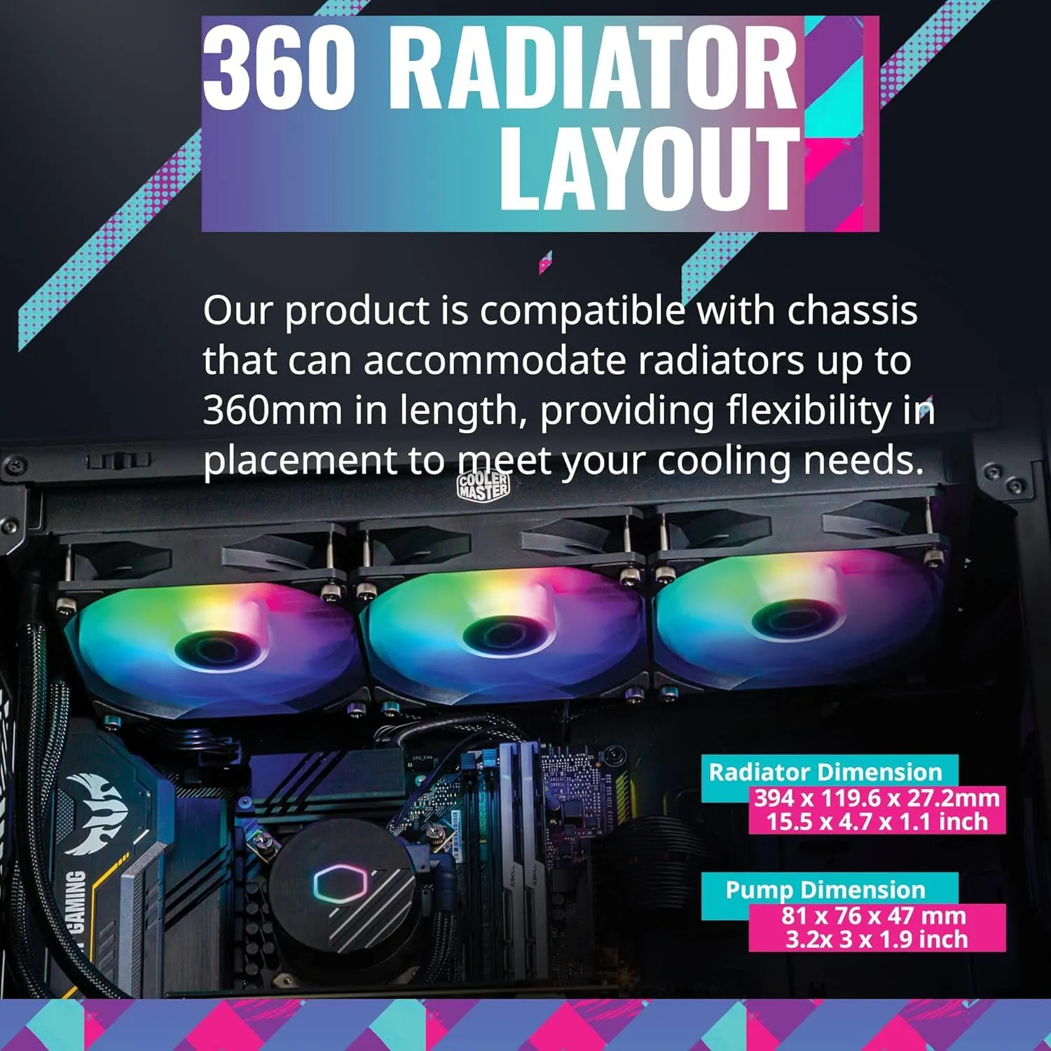 Cooler Master MasterLiquid 360L Core ARGB CPU Liquid Cooler - Dual Chamber Gen S Pump, Superior Radiator and 120 mm ARGB Fans, LGA 1700 and AM5 Brackets - Black