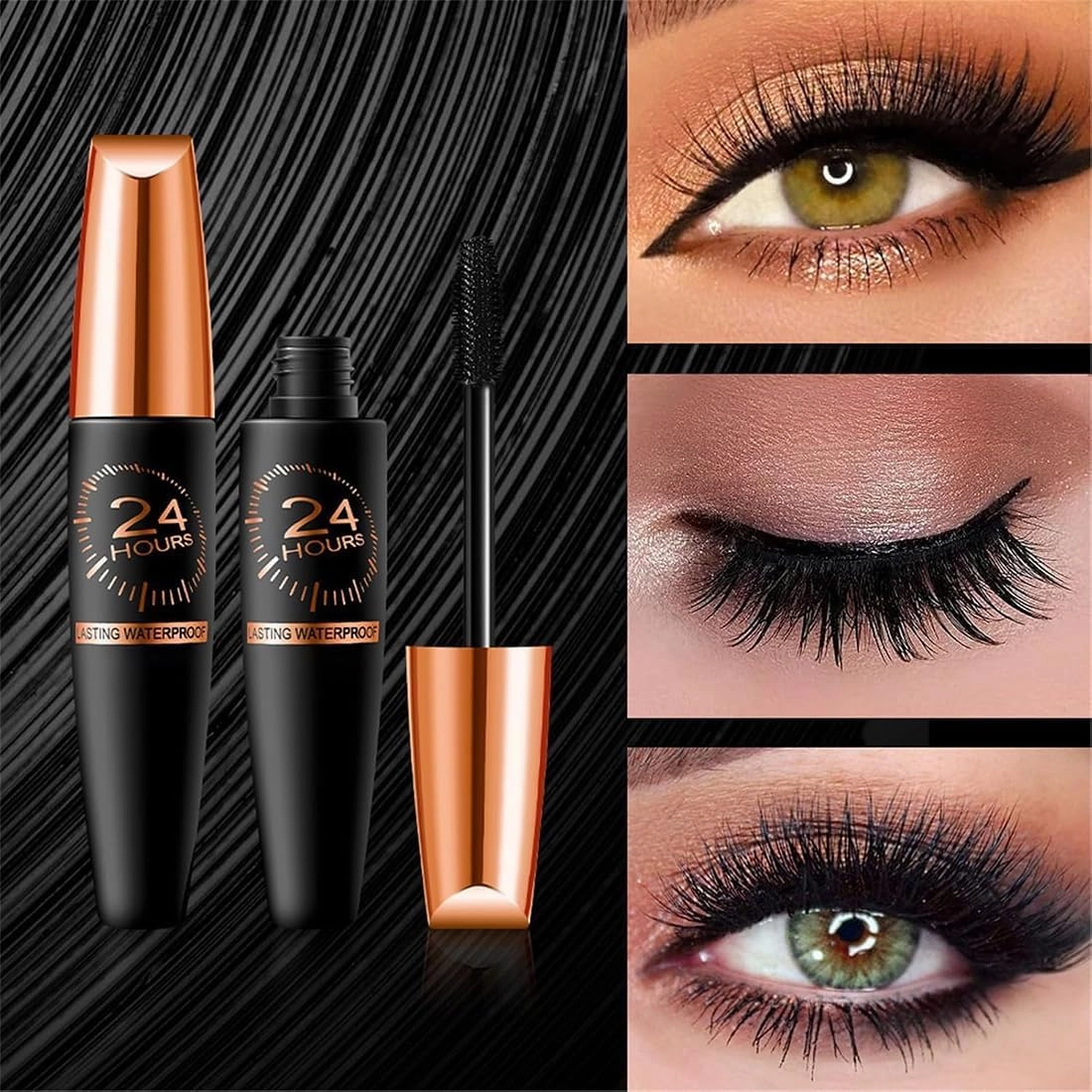 Cordialk Waterproof Silk Fibre Thick Lengthening Mascara, 4D Silk Fiber Lash Mascara, 24 Hour Long Lasting Volume & Length Thickening Liquid Lash Extensions Smudge-Proof for Women (Black, 2pcs)