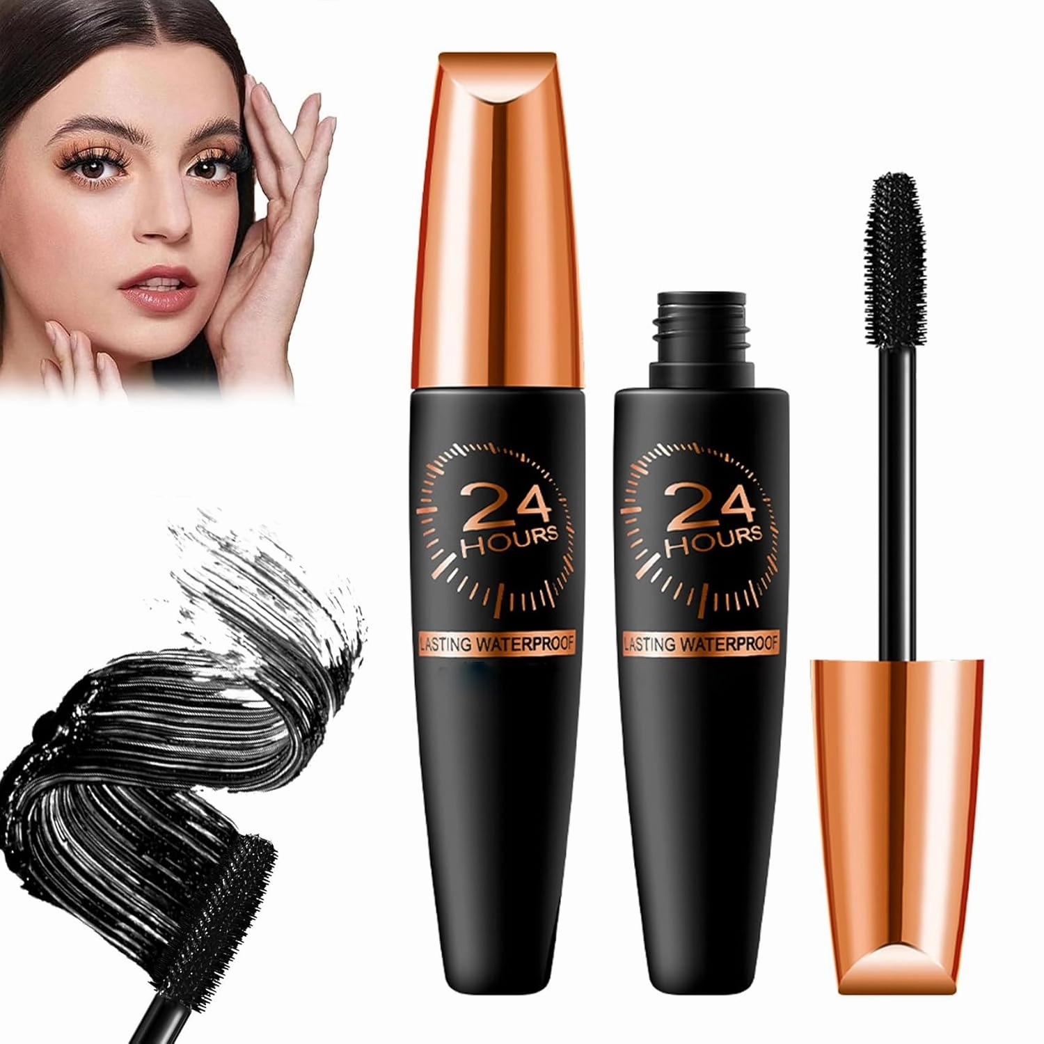 Cordialk Waterproof Silk Fibre Thick Lengthening Mascara, 4D Silk Fiber Lash Mascara, 24 Hour Long Lasting Volume & Length Thickening Liquid Lash Extensions Smudge-Proof for Women (Black, 2pcs)
