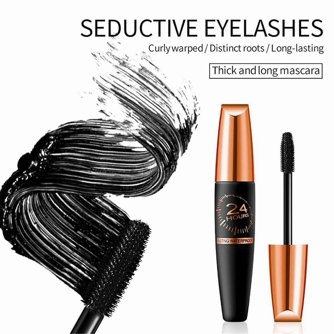 Cordialk Waterproof Silk Fibre Thick Lengthening Mascara, 4D Silk Fiber Lash Mascara, 24 Hour Long Lasting Volume & Length Thickening Liquid Lash Extensions Smudge-Proof for Women (Black, 2pcs)
