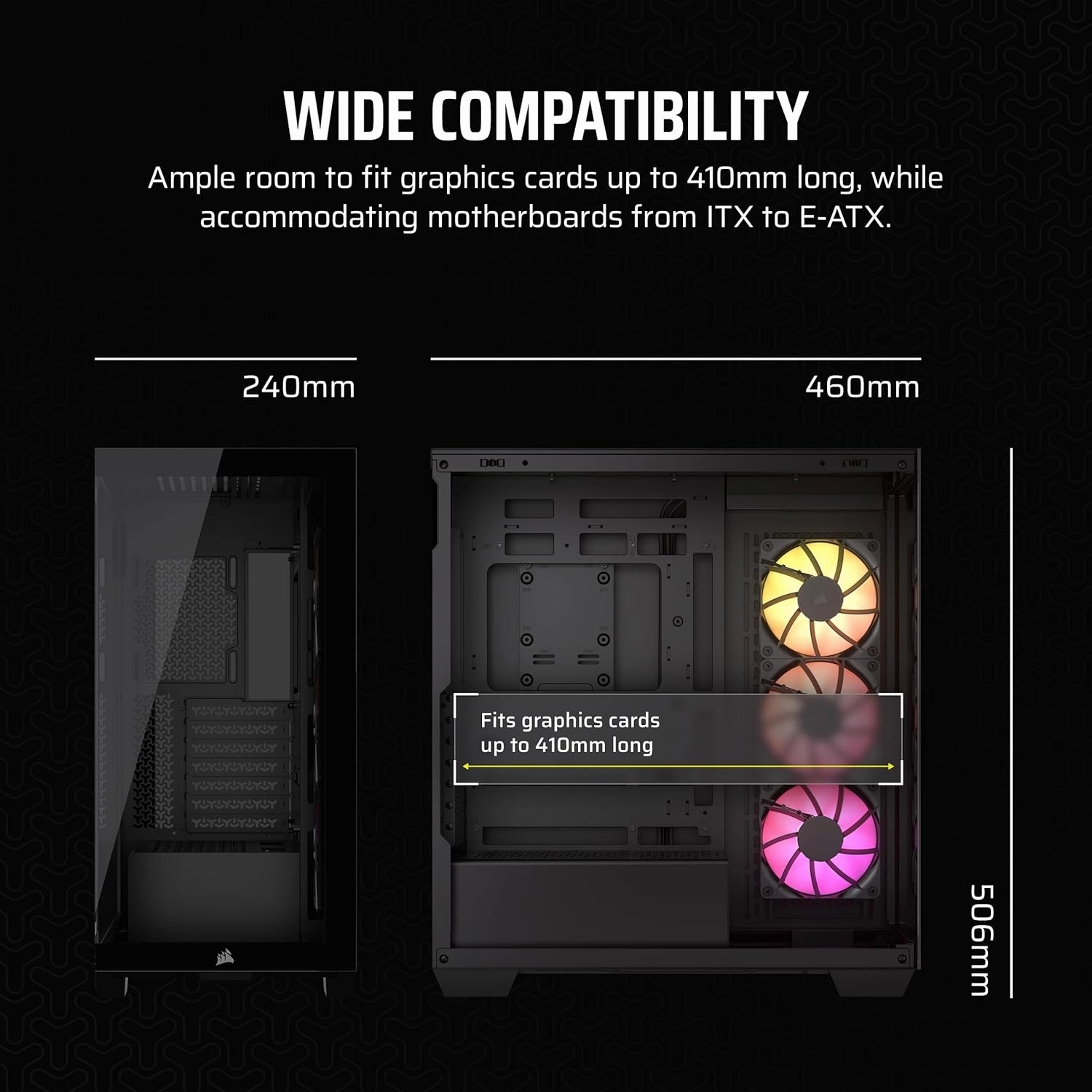 CORSAIR 3500X ARGB Mid-Tower ATX PC Case – Panoramic Tempered Glass – Reverse Connection Motherboard Compatible – 3X CORSAIR RS120 ARGB Fans Included – Black