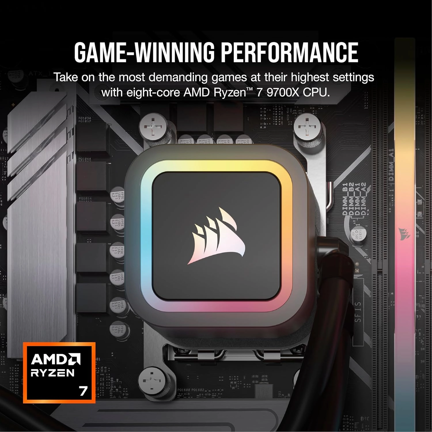 Corsair Vengeance a7400 Series Gaming PC – Liquid Cooled AMD Ryzen 7 9700X CPU – NVIDIA GeForce RTX 4070 Super GPU – 32GB Vengeance RGB DDR5 Memory – 1TB M.2 SSD – Black