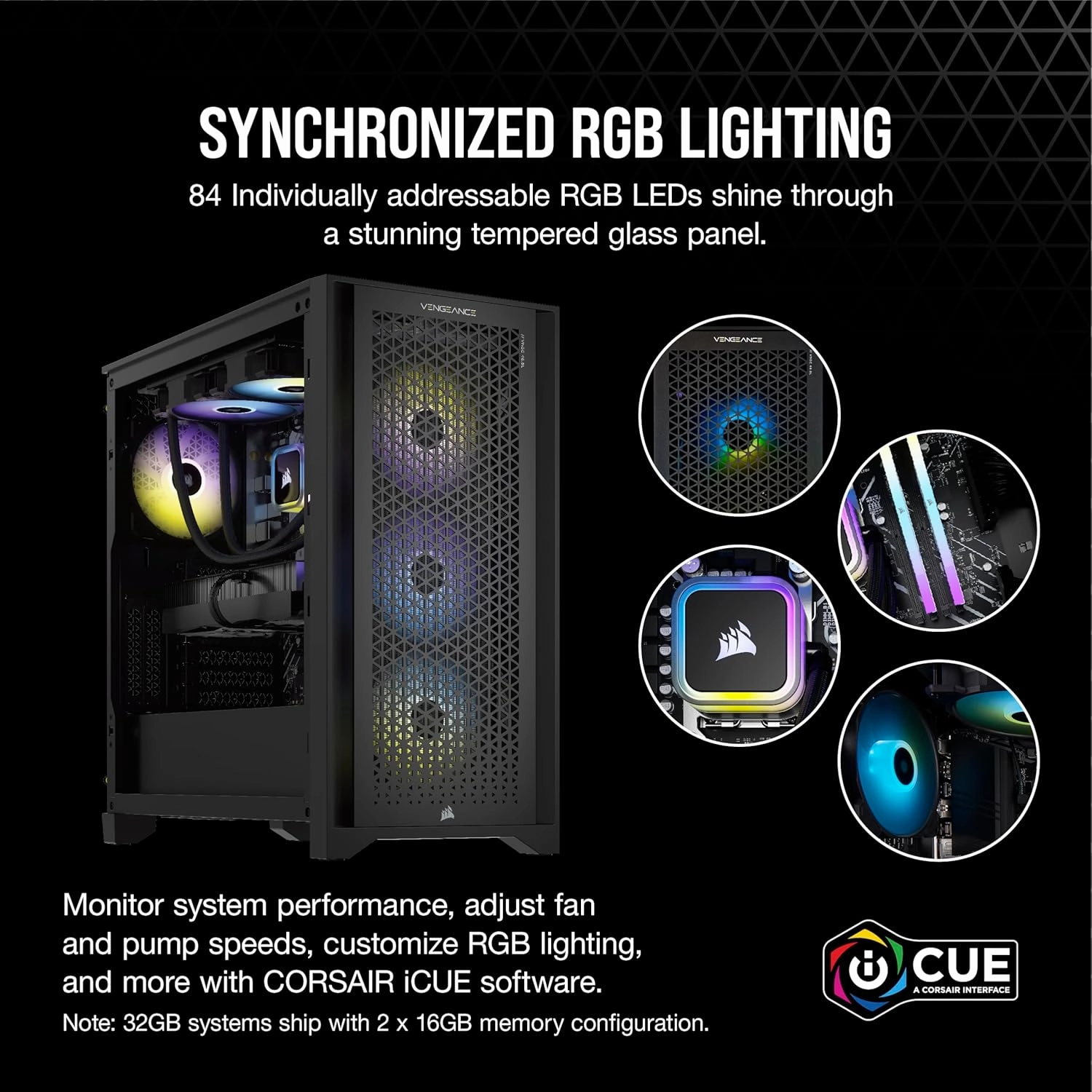 Corsair Vengeance a7400 Series Gaming PC – Liquid Cooled AMD Ryzen 7 9700X CPU – NVIDIA GeForce RTX 4070 Super GPU – 32GB Vengeance RGB DDR5 Memory – 1TB M.2 SSD – Black
