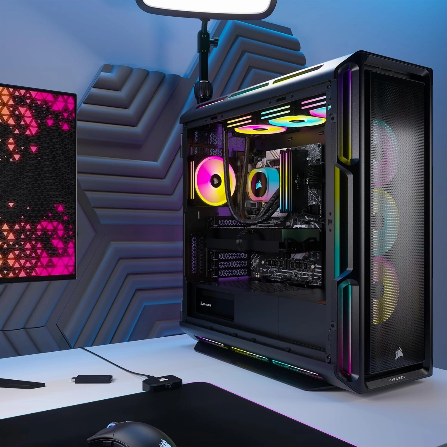 Corsair Vengeance a8200 Gaming PC – Liquid Cooled AMD Ryzen 9 9900X CPU – NVIDIA GeForce RTX 5080 GPU – 64GB Dominator Platinum RGB DDR5 Memory – 2 2TB M.2 SSD – Black