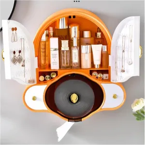 Cosmetic Boxes Wall Mounted Makeup Holder Organizer Box, Storage Cabinet for Skincare, Makeup, Lotion, Lipsticks, with Tissue Holder Rack and Jewelry Storage Rack, for Bedroom Bathroom Vanit