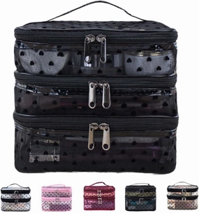 Cosmetic Bag Travel Makeup Bag Mesh Double Layer Large Makeup Pouch Travel Accessories Essentials Toiletry Bag for Women Makeup Travel Organizer (three layers black)