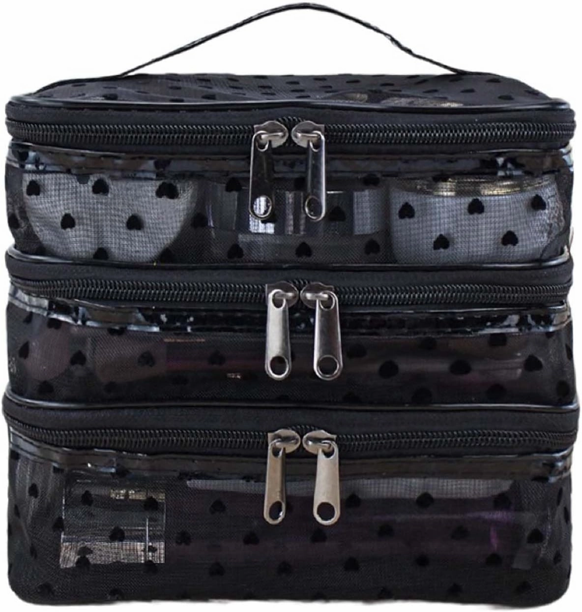 Cosmetic Bag Travel Makeup Bag Mesh Double Layer Large Makeup Pouch Travel Accessories Essentials Toiletry Bag for Women Makeup Travel Organizer (three layers black)