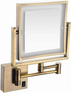 Cosmetic Mirror Makeup Mirror Wall Mount Swivel Extendable Double Sided 3X Magnifying Mirror LED Lighted Folding Square Cosmetic Vanity Mirror Black 8inch