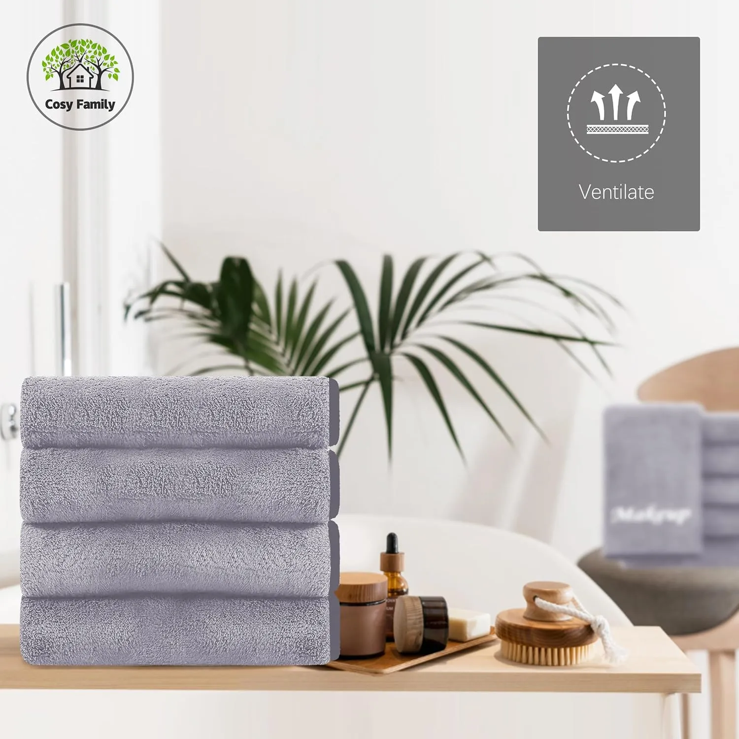 Cosy Family 10 Pack Makeup Remover Wash Cloths - Soft Microfiber Fingertip Facial Cleansing Cloths for Hand and Make Up, 12 x 12 in, Grey