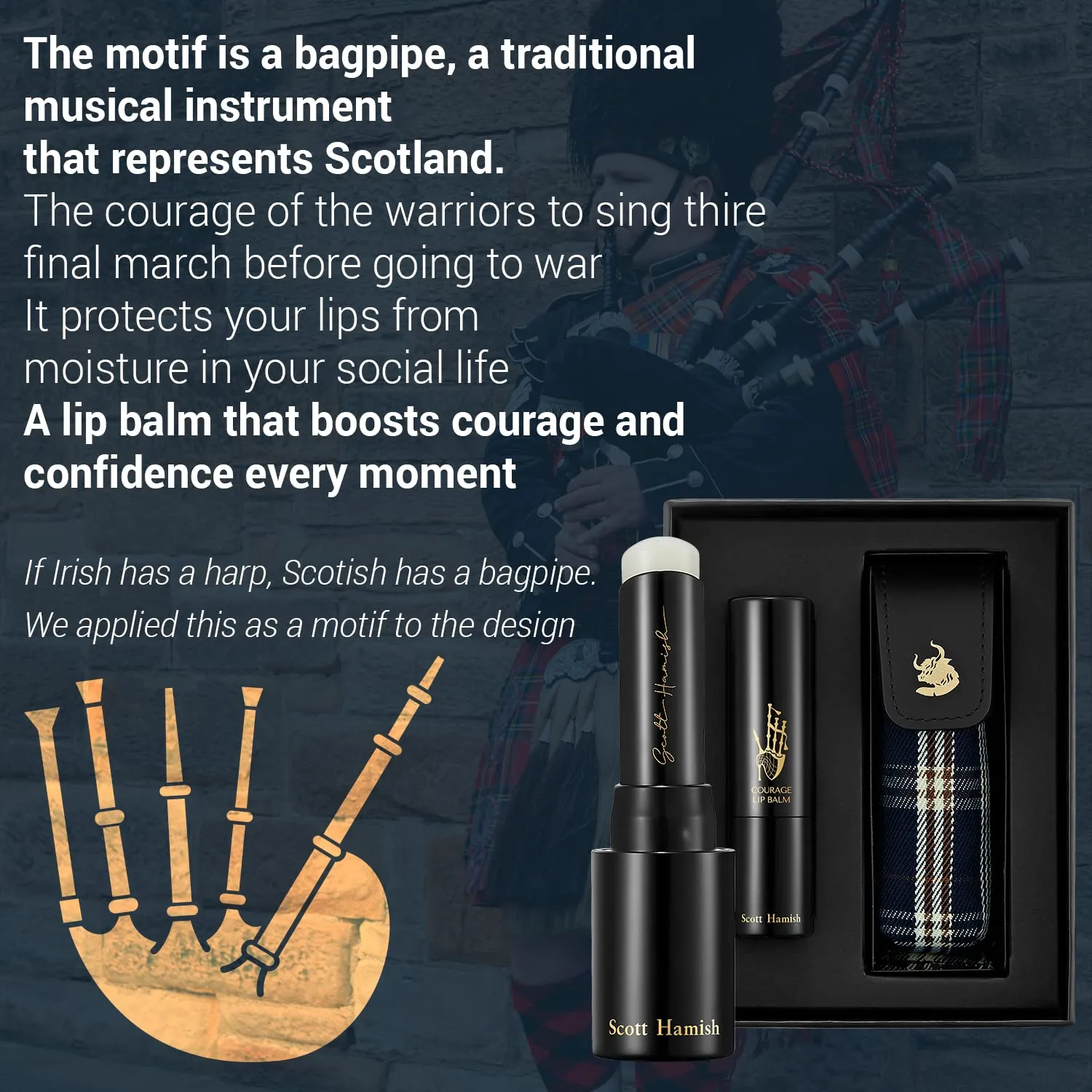 Courage Lip Balm & Case Gift Set - Pure Cowhide Leather Chapstick Holder with Hydrating Lip Balm for Dry Cracked Lips - Flavored LipBalm & Holder Gift Set for Men
