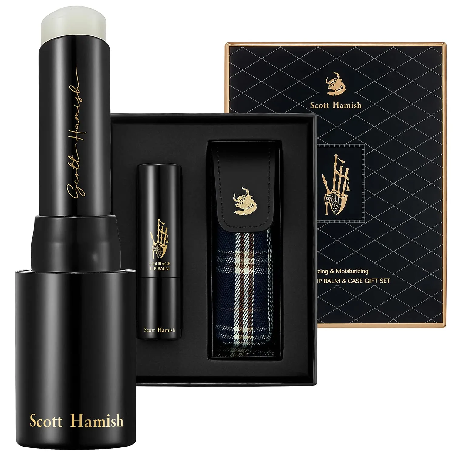 Courage Lip Balm & Case Gift Set - Pure Cowhide Leather Chapstick Holder with Hydrating Lip Balm for Dry Cracked Lips - Flavored LipBalm & Holder Gift Set for Men
