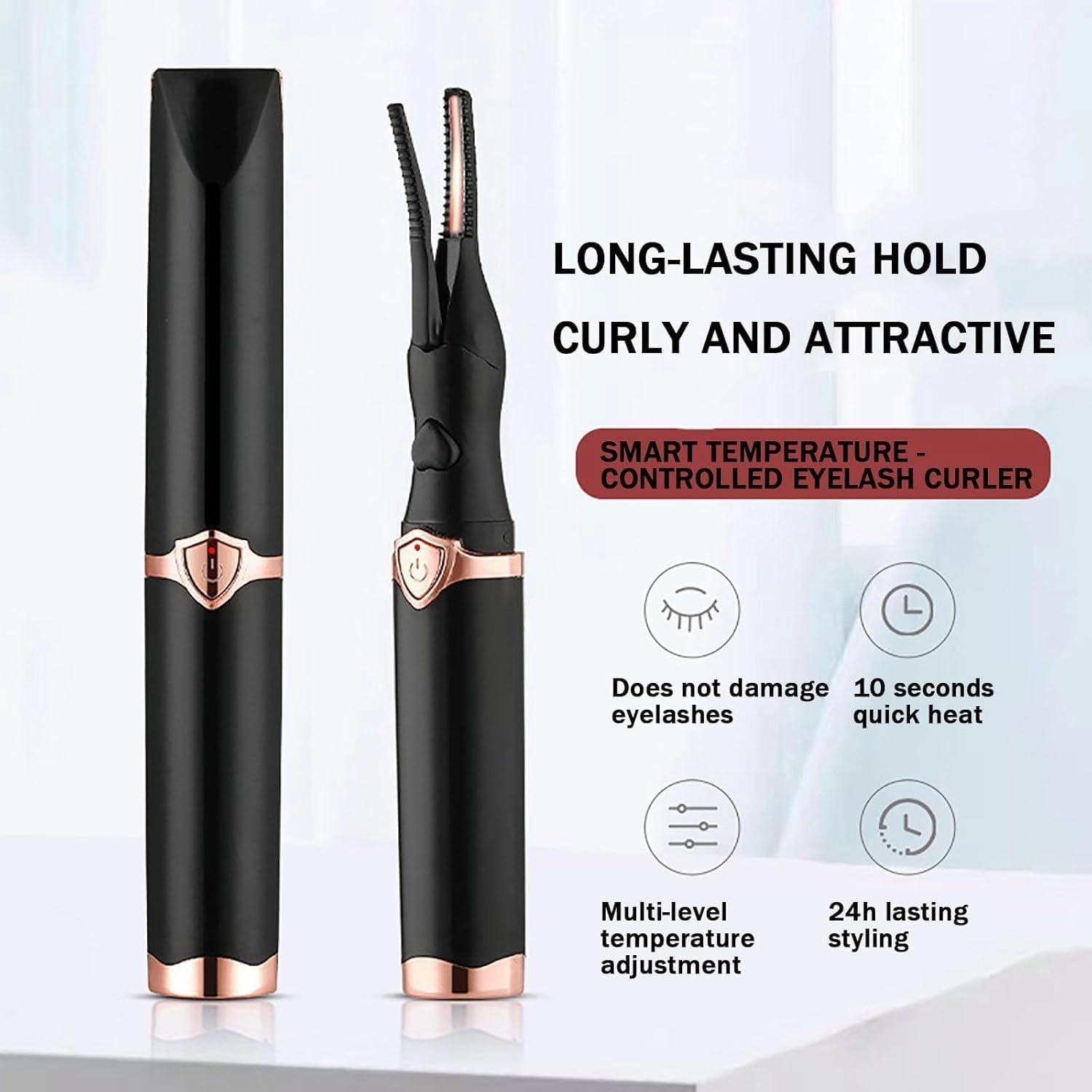 Couturesh Electric Eyelash Curler, Heated Eyelash Curler for Quick Heating Curling, USB Rechargeable Electric Lash Curler, Eyelash Natural Curling 24h Long Lasting for Women Makeup Tools (Black)