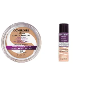 COVERGIRL OLAY Simply Ageless Instant Wrinkle-Defying Foundation 210 Classic Ivory 0.44 Fl Oz & Simply Ageless 3-in-1 Liquid Foundation Classic Ivory