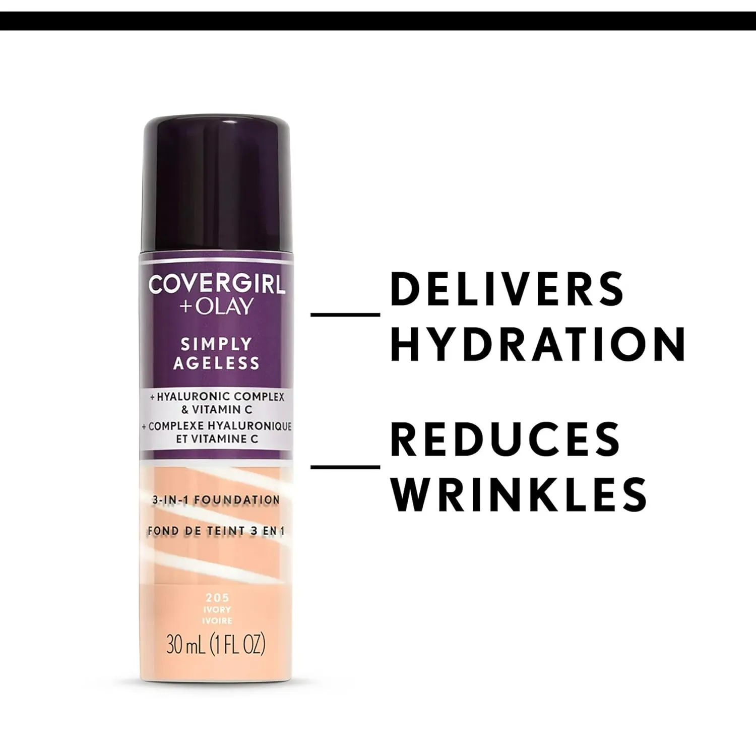 COVERGIRL OLAY Simply Ageless Instant Wrinkle-Defying Foundation 210 Classic Ivory 0.44 Fl Oz & Simply Ageless 3-in-1 Liquid Foundation Classic Ivory