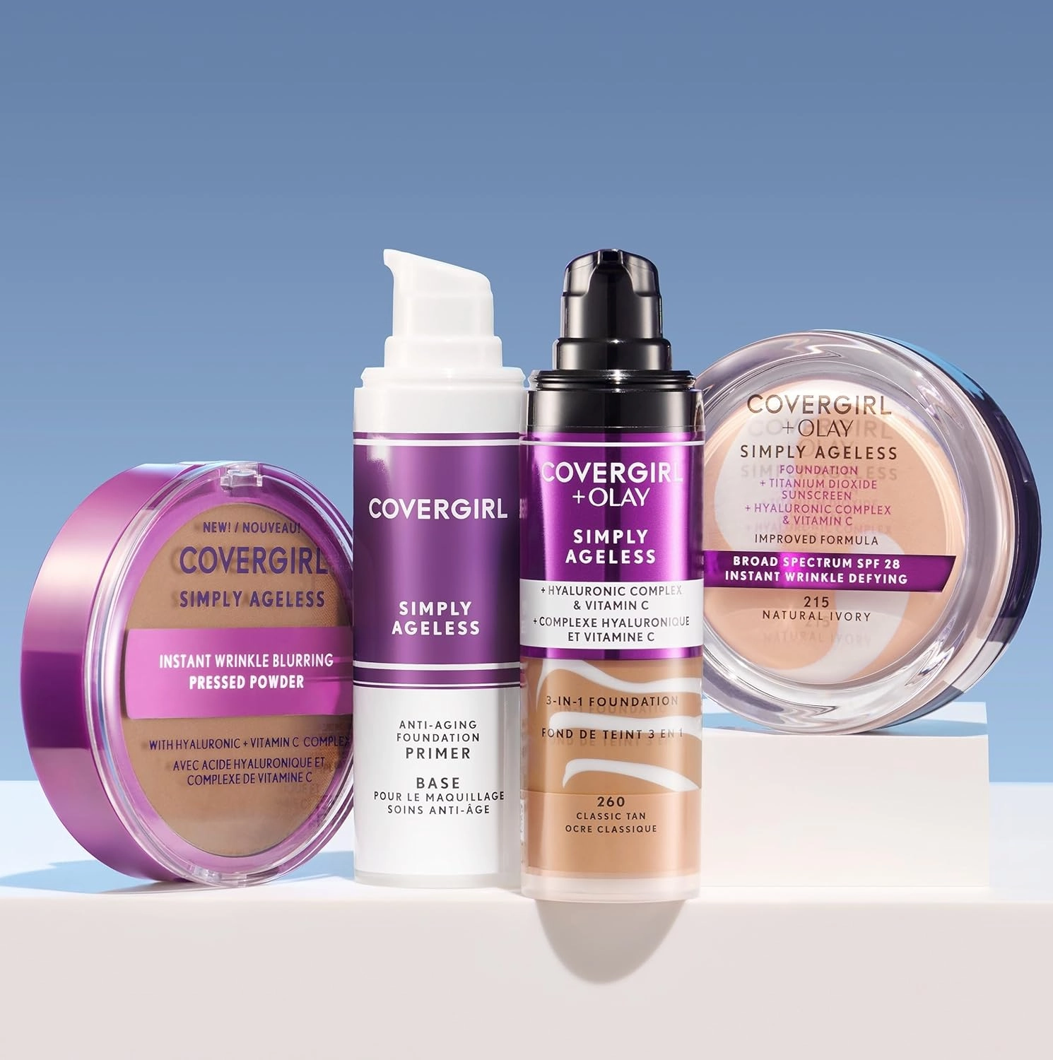 COVERGIRL & Olay Simply Ageless Instant Wrinkle Defying Foundation and Simply Ageless 3-in-1 Liquid Foundation, Classic Ivory Bundle, Variety Pack, 1 Fl Oz