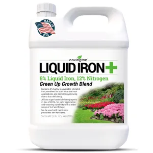 Covington Chelated Liquid Iron  Plus Concentrate (32oz) – Lawn & Garden Liquid Iron & Nitrogen Supplement for Plants, Shrubs & Trees, Treats Deficiency, Discoloration, Stunted Growth & Root Stress