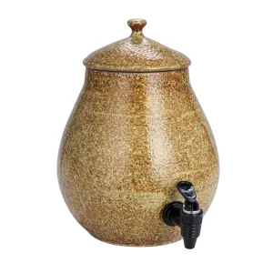 Creative Co-Op Round Stoneware Beverage Dispenser with Lid, Brown