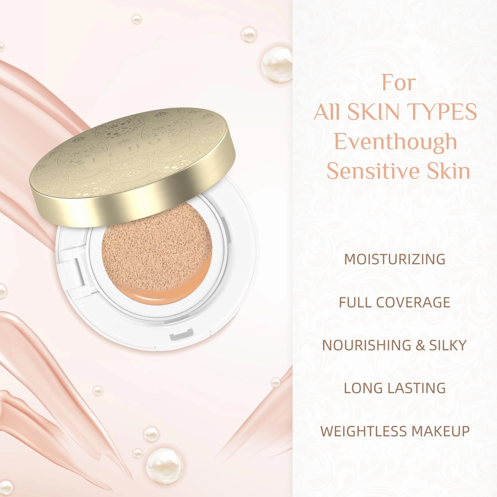 Cushion Foundation Makeup, Buildable Coverage Moisturizing Nourishing Breathable Poreless Oil-Control Lightweight, Skin fit, Natural Flawless Matte Finish