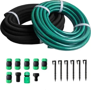 Customizable Soaker Hose System - 1/2 inch x 50ft Soaker Hose with 25ft Garden Hose, Irrigation Weeping Hose with Reinforced Fittings for Raised Garden Flower Bed, Vegetables and Shrub Plants.