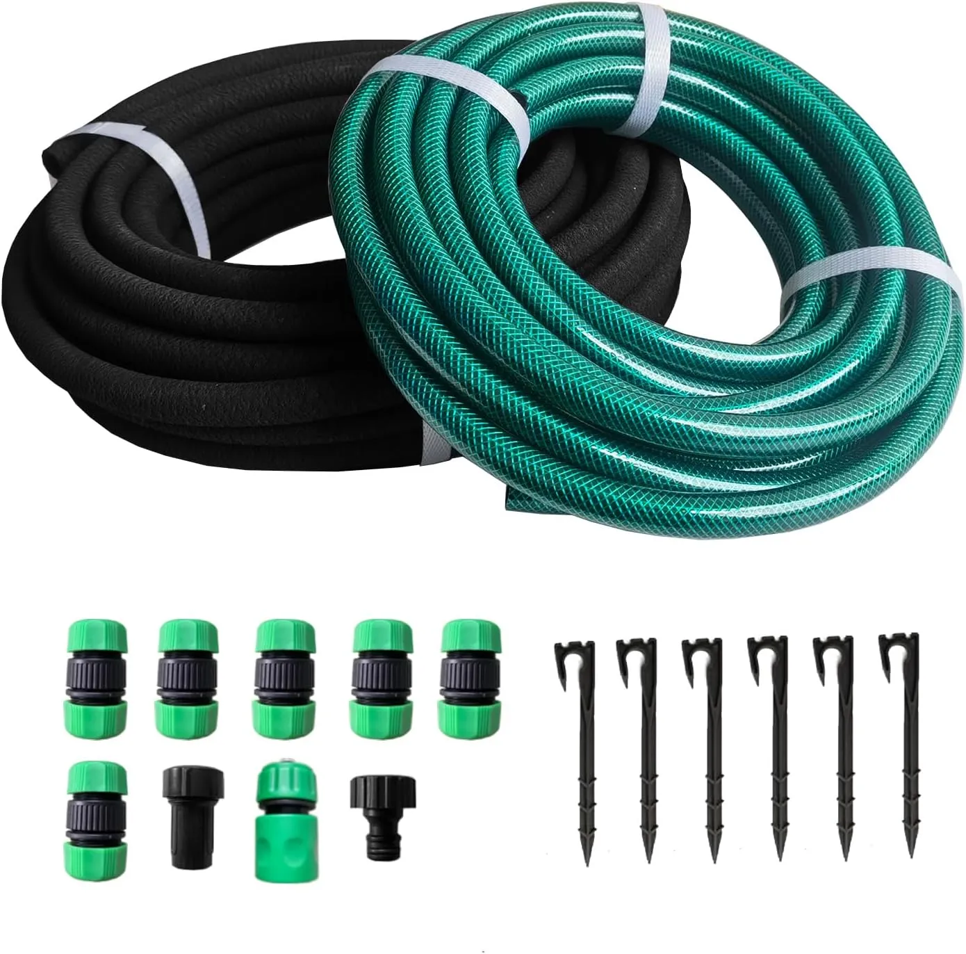 Customizable Soaker Hose System - 1/2 inch x 50ft Soaker Hose with 25ft Garden Hose, Irrigation Weeping Hose with Reinforced Fittings for Raised Garden Flower Bed, Vegetables and Shrub Plants.
