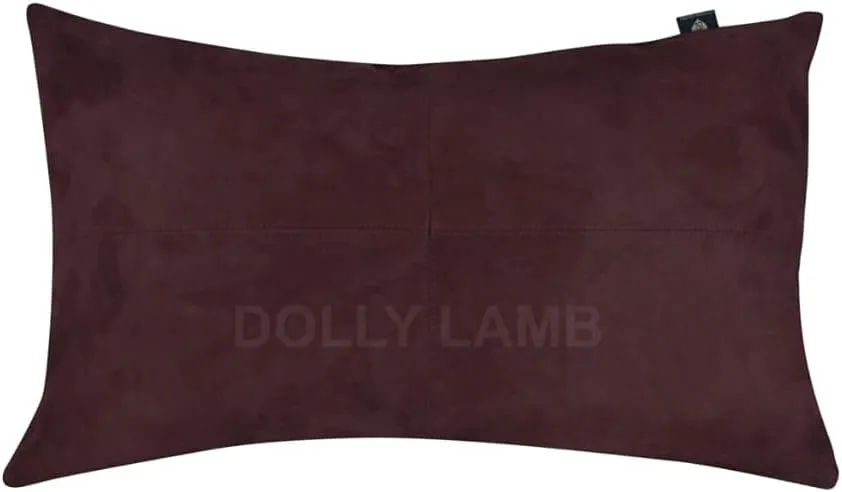 D DOLLY LAMB Lambskin Sued Leather Pillow Cover - Sofa Cushion Case - Decorative Throw Rectangular Covers for Living Room & Bedroom, 10x18 Inches - Brown Pack of 2