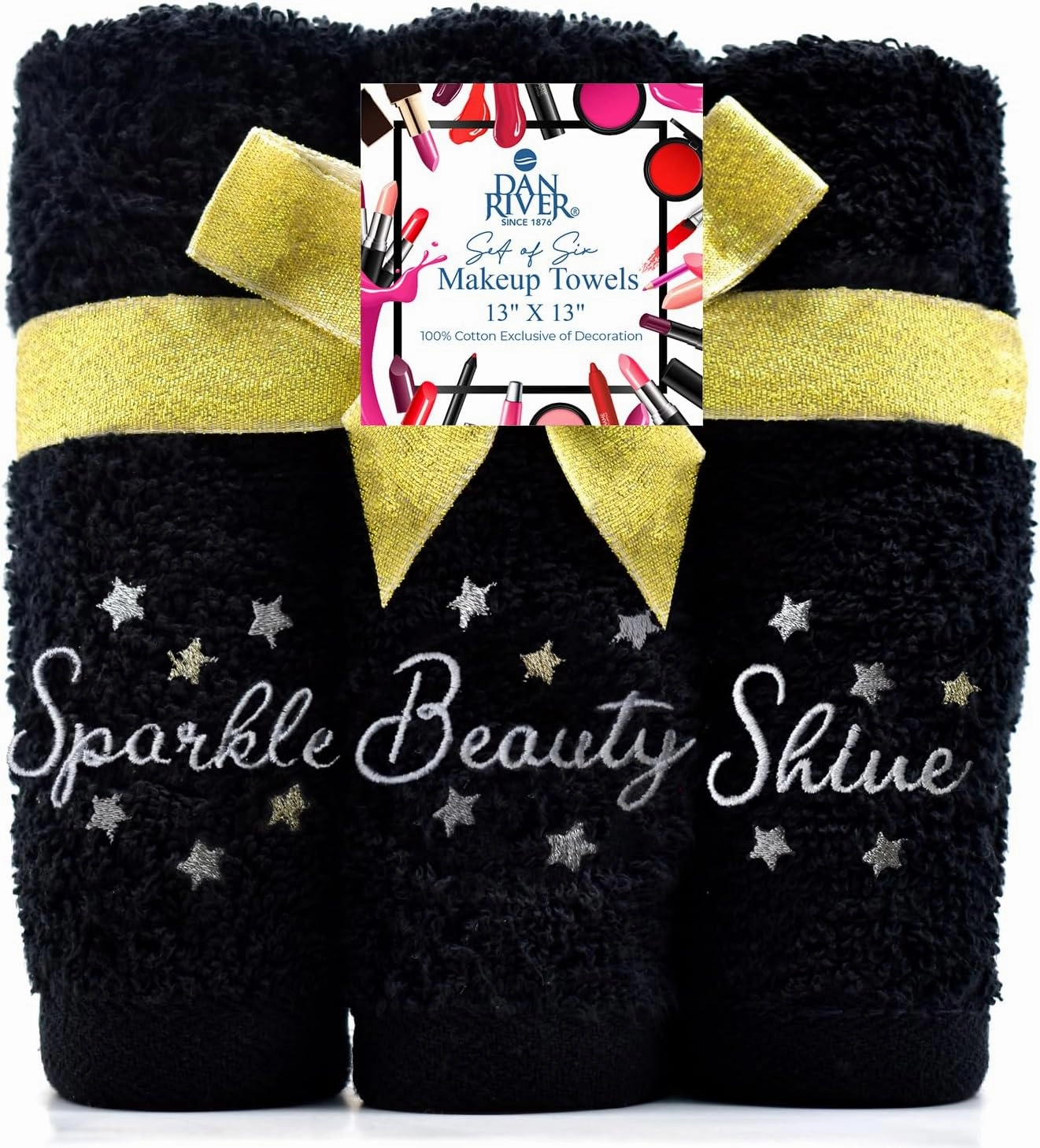 DAN RIVER Makeup Towel 100% Spun Cotton - (Pack of 6) Luxuriously Soft Reusable Makeup Remover Cloth, Facial Cleansing Cloth, of 6 13x13 Inch, Black Towels – Spark & Shine