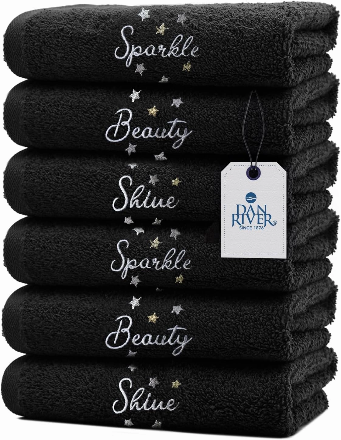 DAN RIVER Makeup Towel 100% Spun Cotton - (Pack of 6) Luxuriously Soft Reusable Makeup Remover Cloth, Facial Cleansing Cloth, of 6 13x13 Inch, Black Towels – Spark & Shine