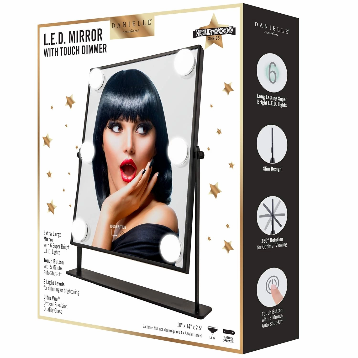 Danielle LED Hollywood Mirror- 6 Super Bright LEDs, Black