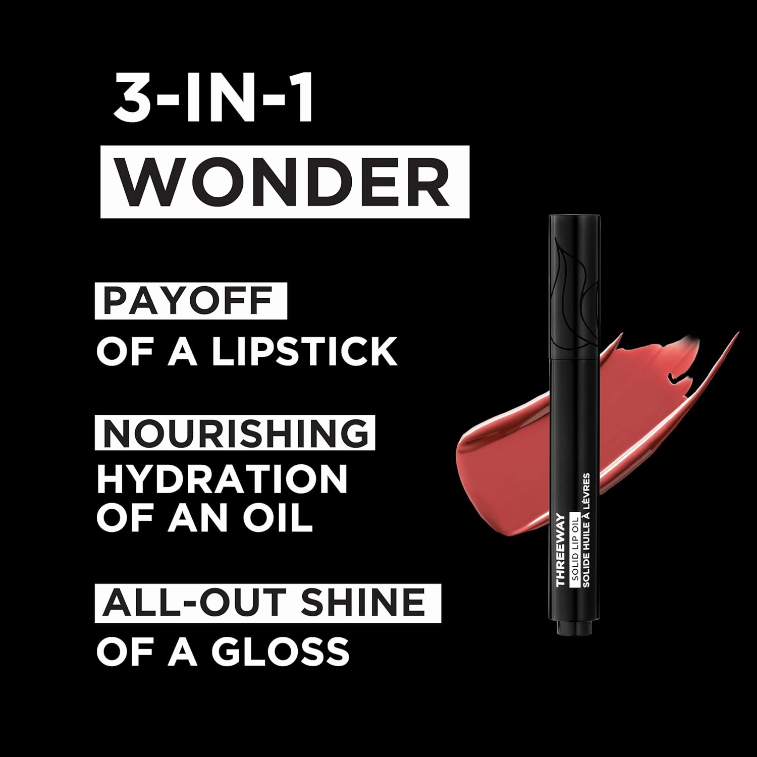 Deck of Scarlet Threeway Solid Lip Oil, Vegan Formula With Hyaluronic Acid and Hydrating Oil Blend, Glossy Finish - Coral Rose