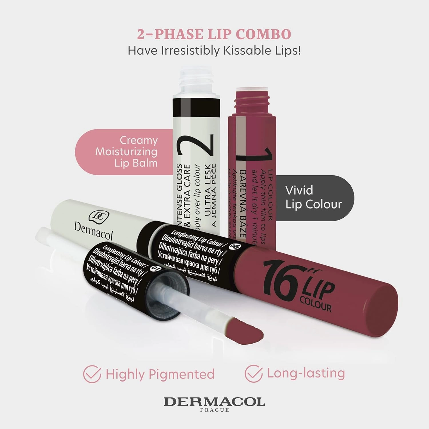 Dermacol - 16-Hour Lip Colour, Highly Pigmented Glossy Lip Stain, Two-Phase Lip Plumper Gloss, Kissproof Lip Makeup Products with Matte and Glitter Finish, No.12 Brown-Purple Lip Gloss, 7.1 mL