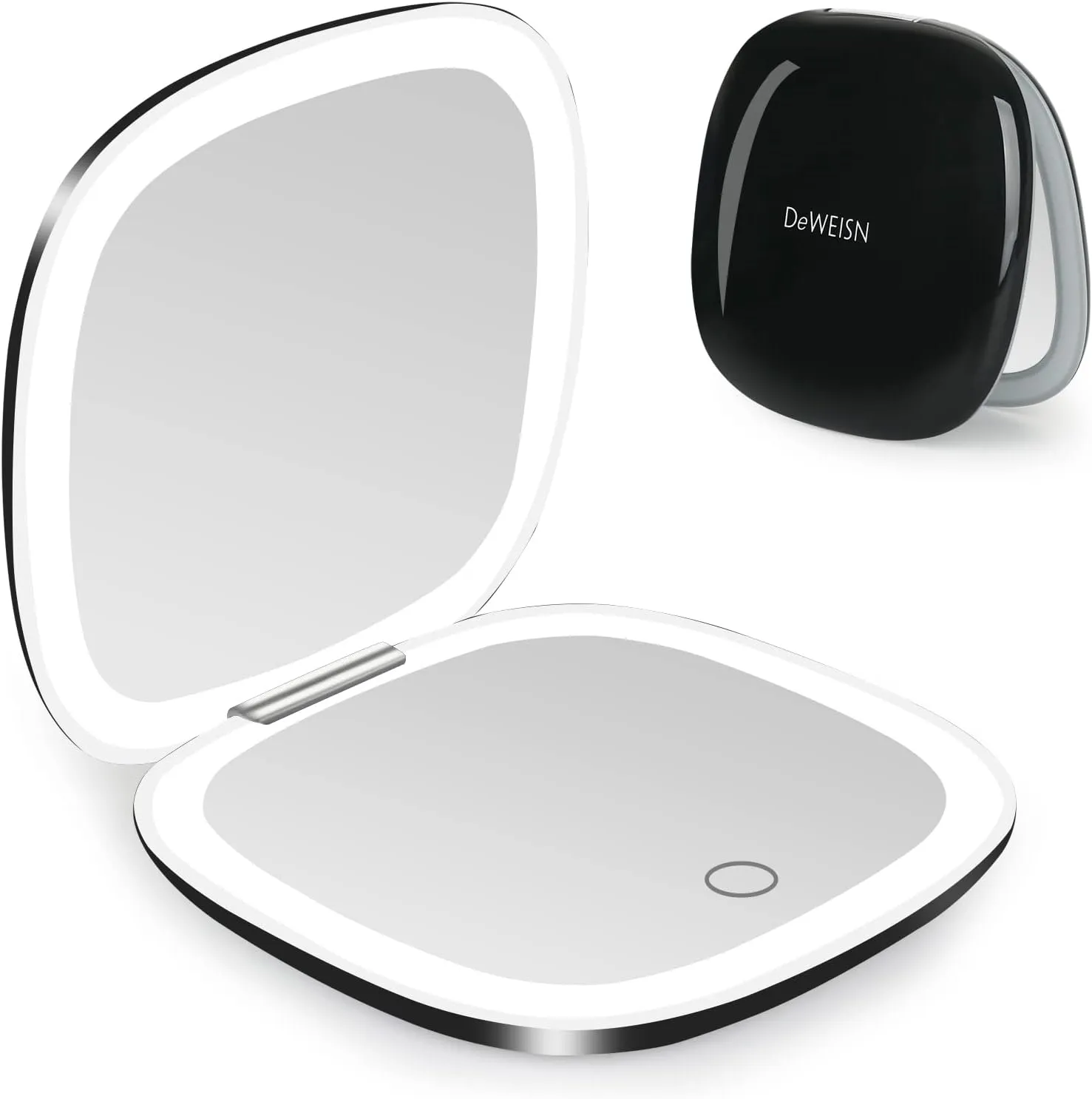 deweisn Compact Mirror, Lighted Travel Makeup Mirror with 1X/10X Magnifying Double Sided Dimmable Portable Pocket Mirror for Handbag, USB Charging(Black)