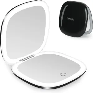 deweisn Compact Mirror, Lighted Travel Makeup Mirror with 1X/10X Magnifying Double Sided Dimmable Portable Pocket Mirror for Handbag, USB Charging(Black)