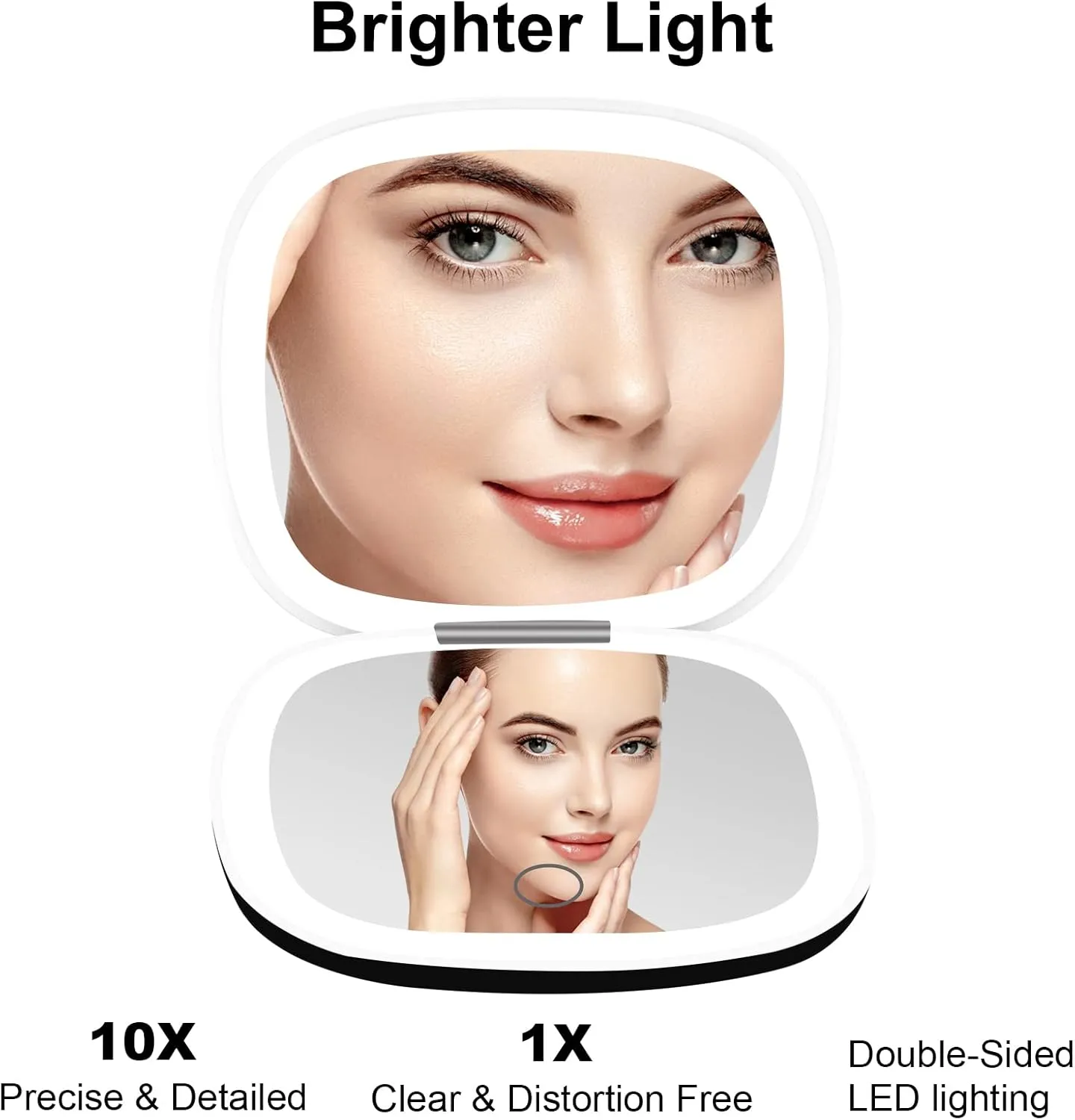 deweisn Compact Mirror, Lighted Travel Makeup Mirror with 1X/10X Magnifying Double Sided Dimmable Portable Pocket Mirror for Handbag, USB Charging(Black)