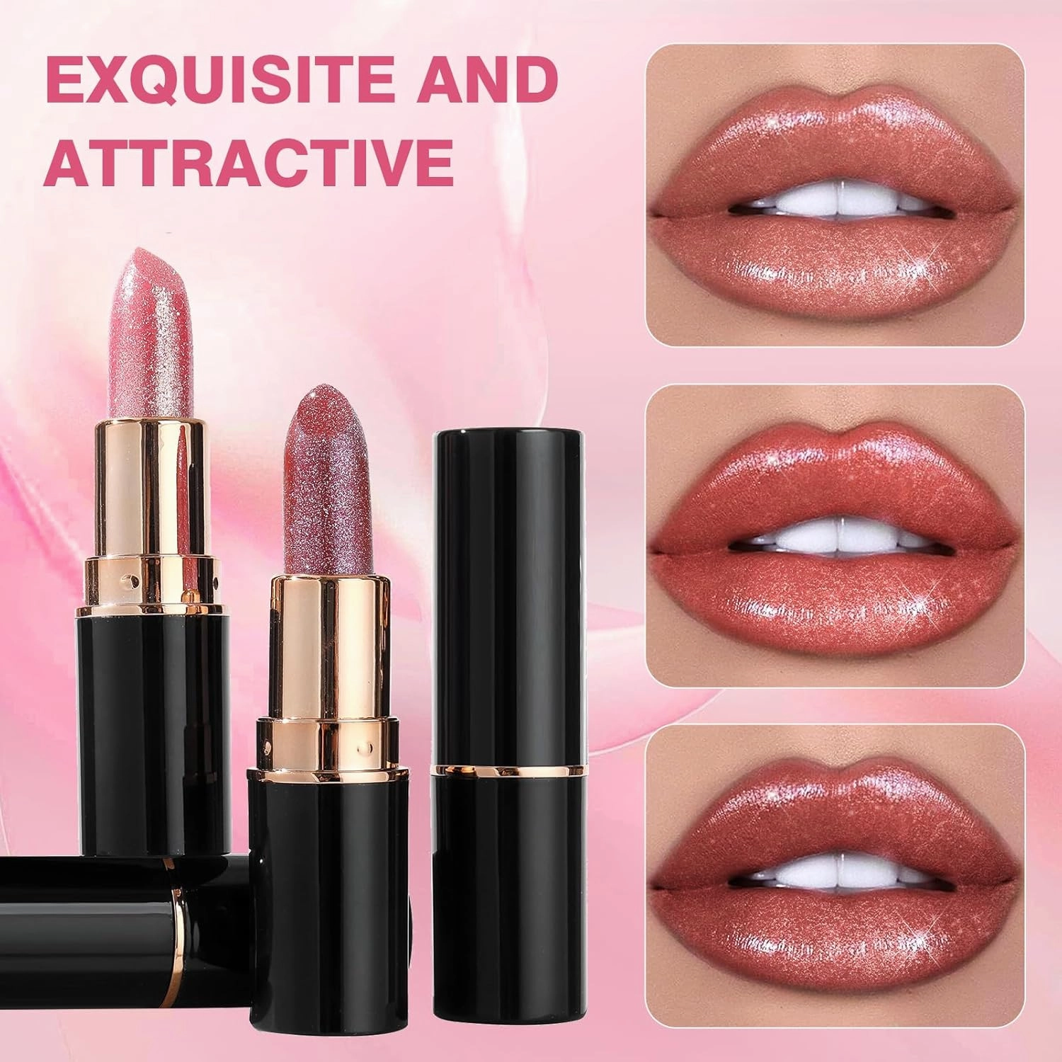 Diamond Lip Gloss Glitter Lipstick Waterproof, 2025 New Non-Stick Lip Gloss, Long Lasting Lipstick, Hydrating Lip Tint Natural Non-Fading Liquid Lip Stick for Women (#01, 3.5ml)