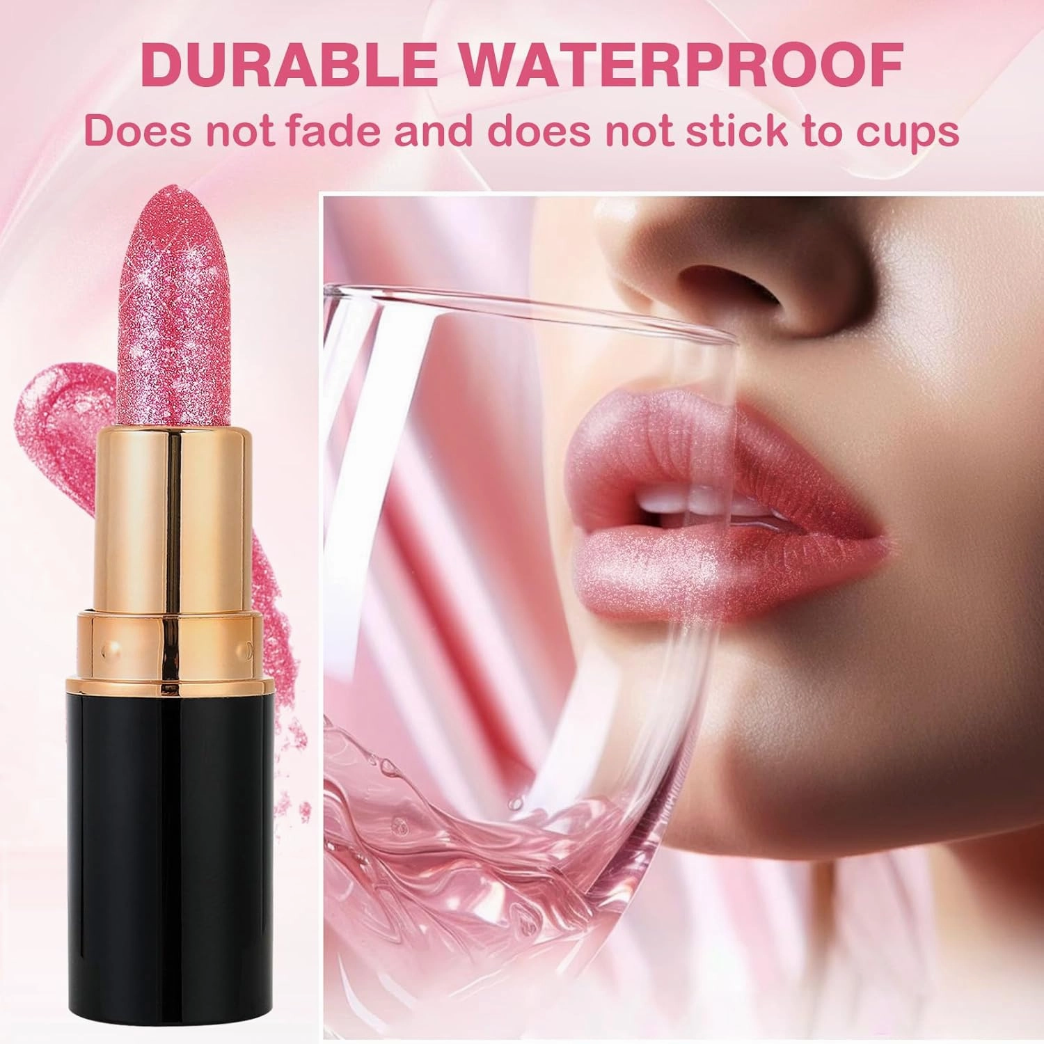 Diamond Lip Gloss Glitter Lipstick Waterproof, 2025 New Non-Stick Lip Gloss, Long Lasting Lipstick, Hydrating Lip Tint Natural Non-Fading Liquid Lip Stick for Women (#01, 3.5ml)