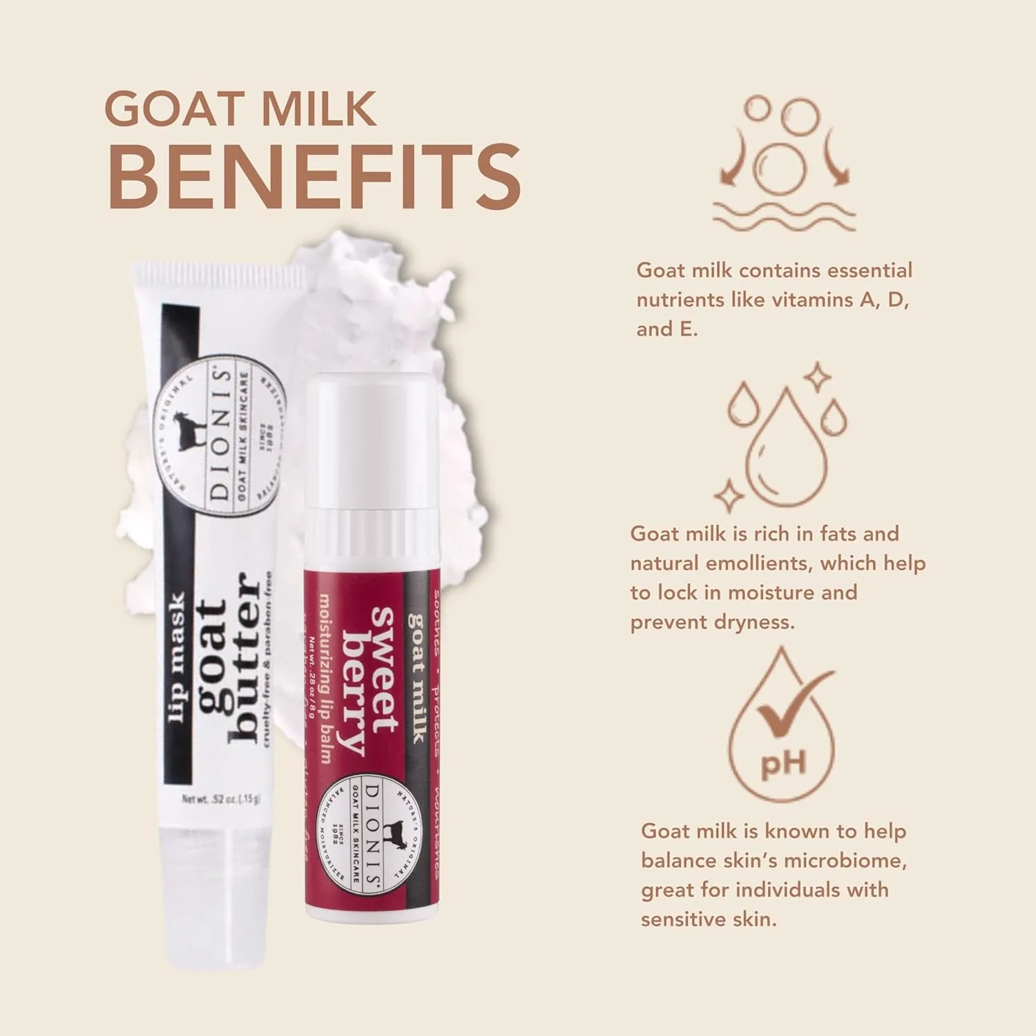 Dionis Goat Butter Lip Mask & Sweet Berry Balm Set – Hydrating Overnight Treatment & Daily Moisturizer for Dry, Chapped Lips, Clean Ingredients, Cruelty Free, Paraben Free, Made in USA