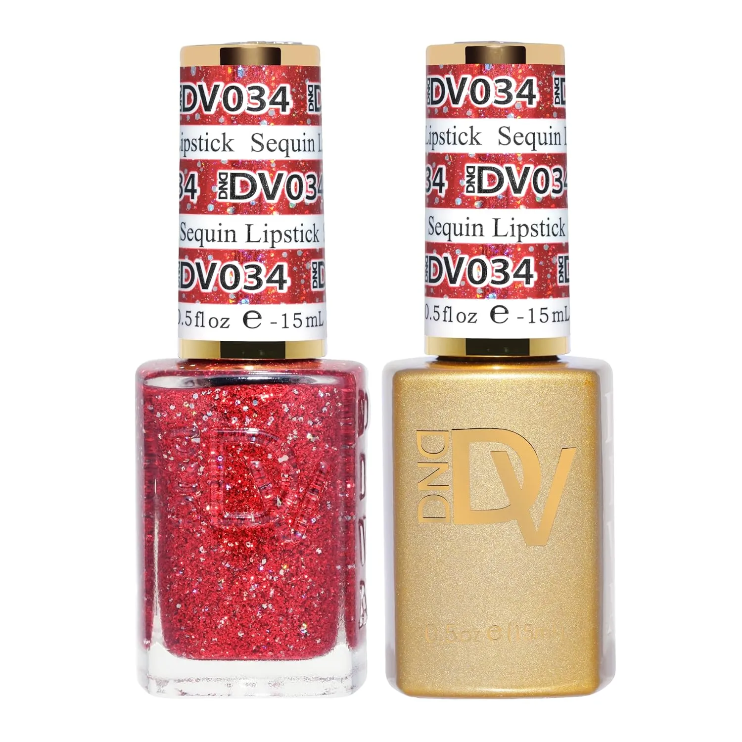 DND Gel Diva Polish Set, Mirrorball Collection, UV/LED Gel Polish and Air Dry Nail Lacquer, Matching Chip-Free Polish Duo, Red034 Sequin Lipstick, 0.5 Fl Oz Each