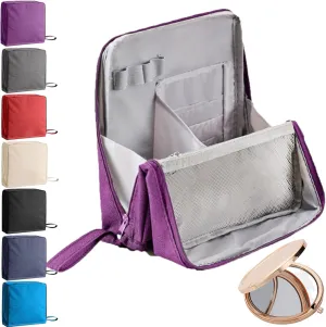 Doresty Makeup Bag, Standing Makeup Bag – Portable, Large Capacity, Multifunctional Travel Makeup Bag with 8 Compartments, Waterproof Cosmetic Toiletry Bags with Handle for Women (Purple)
