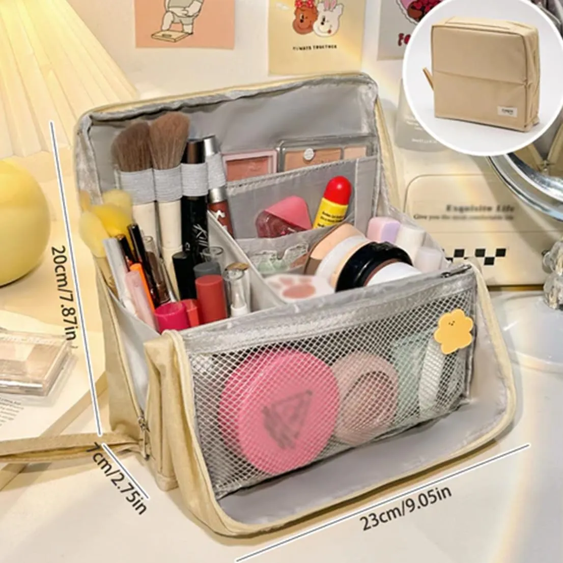 Doresty Makeup Bag, Standing Makeup Bag – Portable, Large Capacity, Multifunctional Travel Makeup Bag with 8 Compartments, Waterproof Cosmetic Toiletry Bags with Handle for Women (Purple)