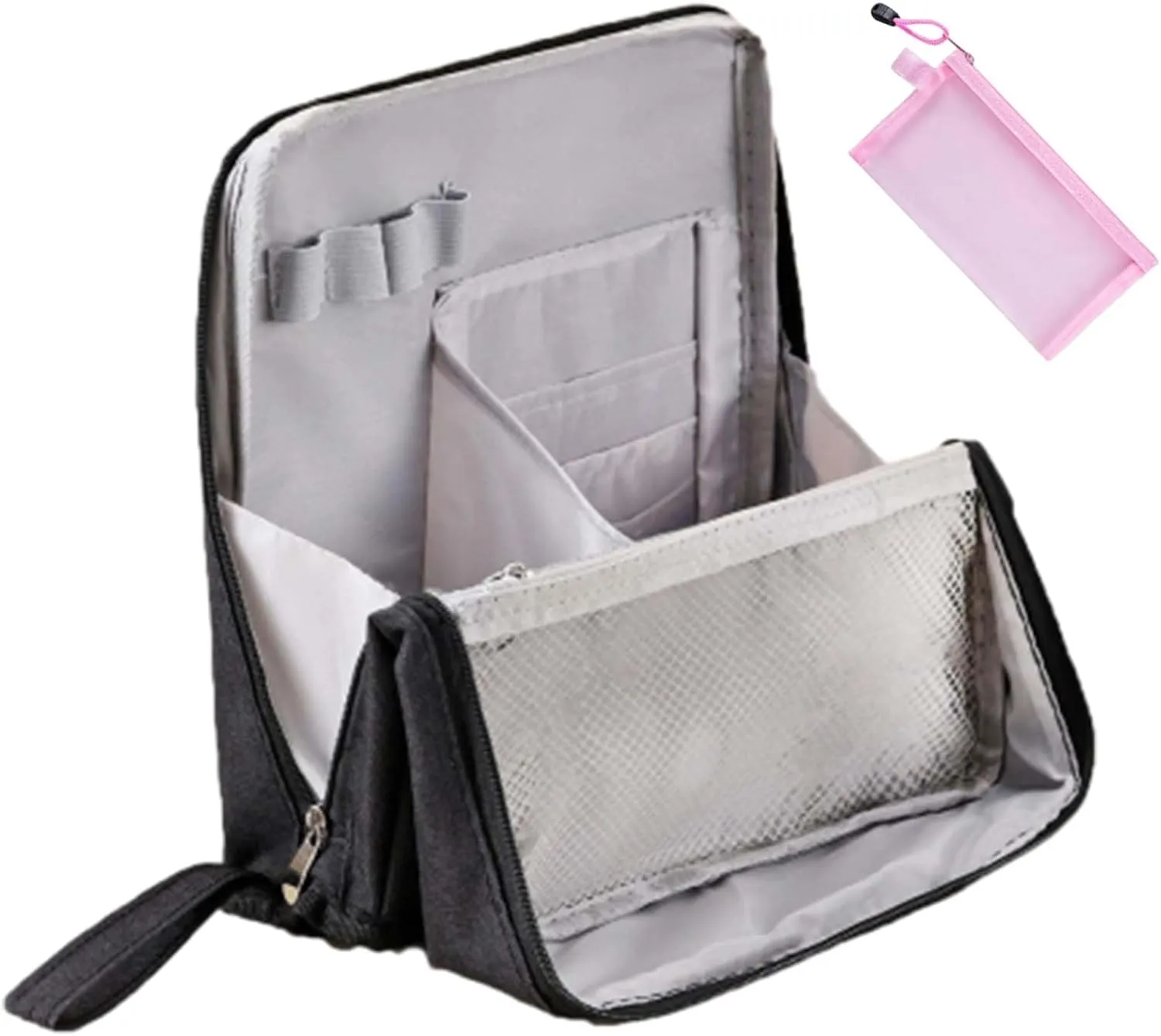 Doresty Makeup Bag, Standing Makeup Bag Portable, Multi-purpose Large Capacity Oxford Cloth Standing Make Up Bag, Waterproof Cosmetic Toiletry Bag with 8 Compartments (Black)