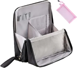 Doresty Makeup Bag, Standing Makeup Bag Portable, Multi-purpose Large Capacity Oxford Cloth Standing Make Up Bag, Waterproof Cosmetic Toiletry Bag with 8 Compartments (Black)