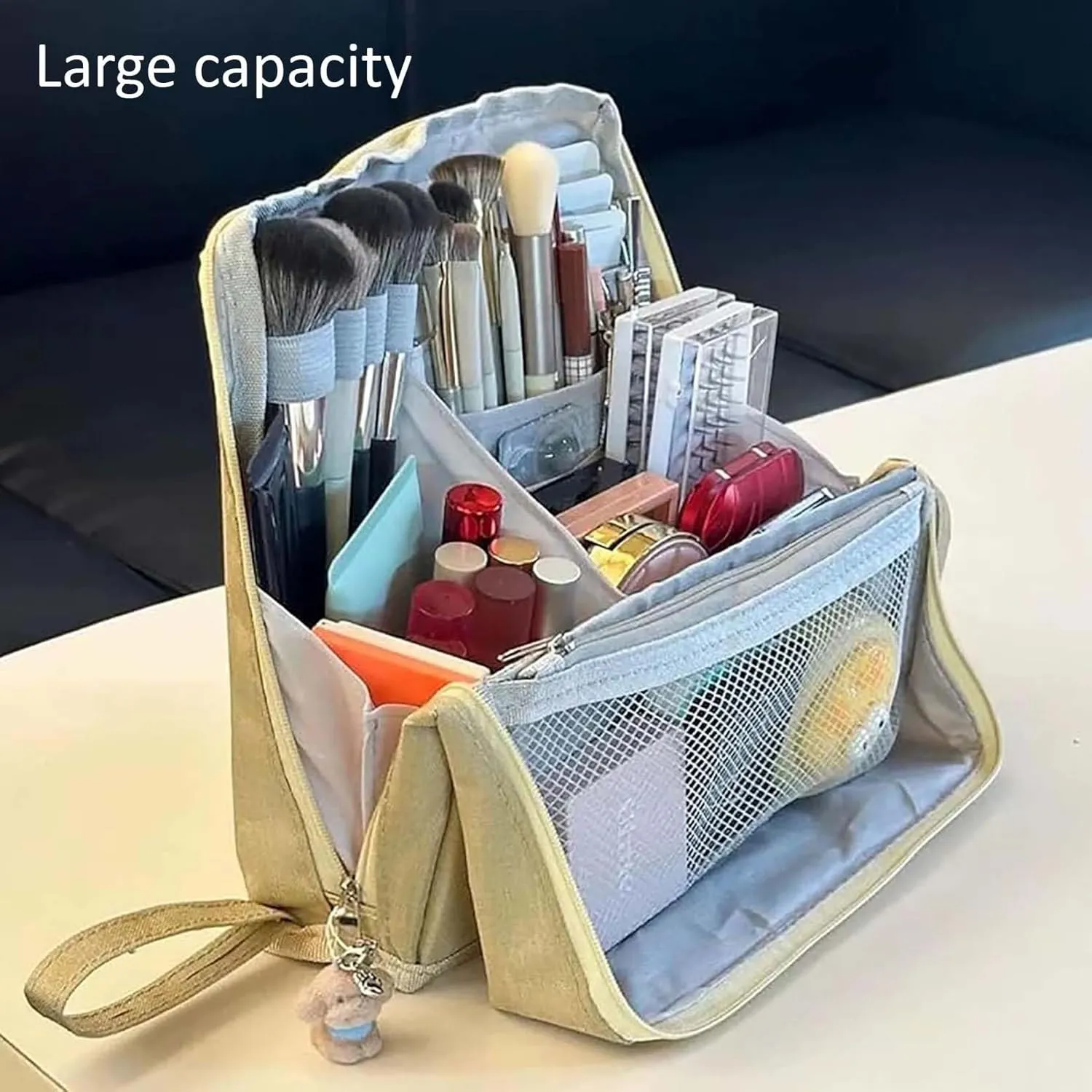 Doresty Makeup Bag, Standing Makeup Bag Portable, Multi-purpose Large Capacity Oxford Cloth Standing Make Up Bag, Waterproof Cosmetic Toiletry Bag with 8 Compartments (Black)